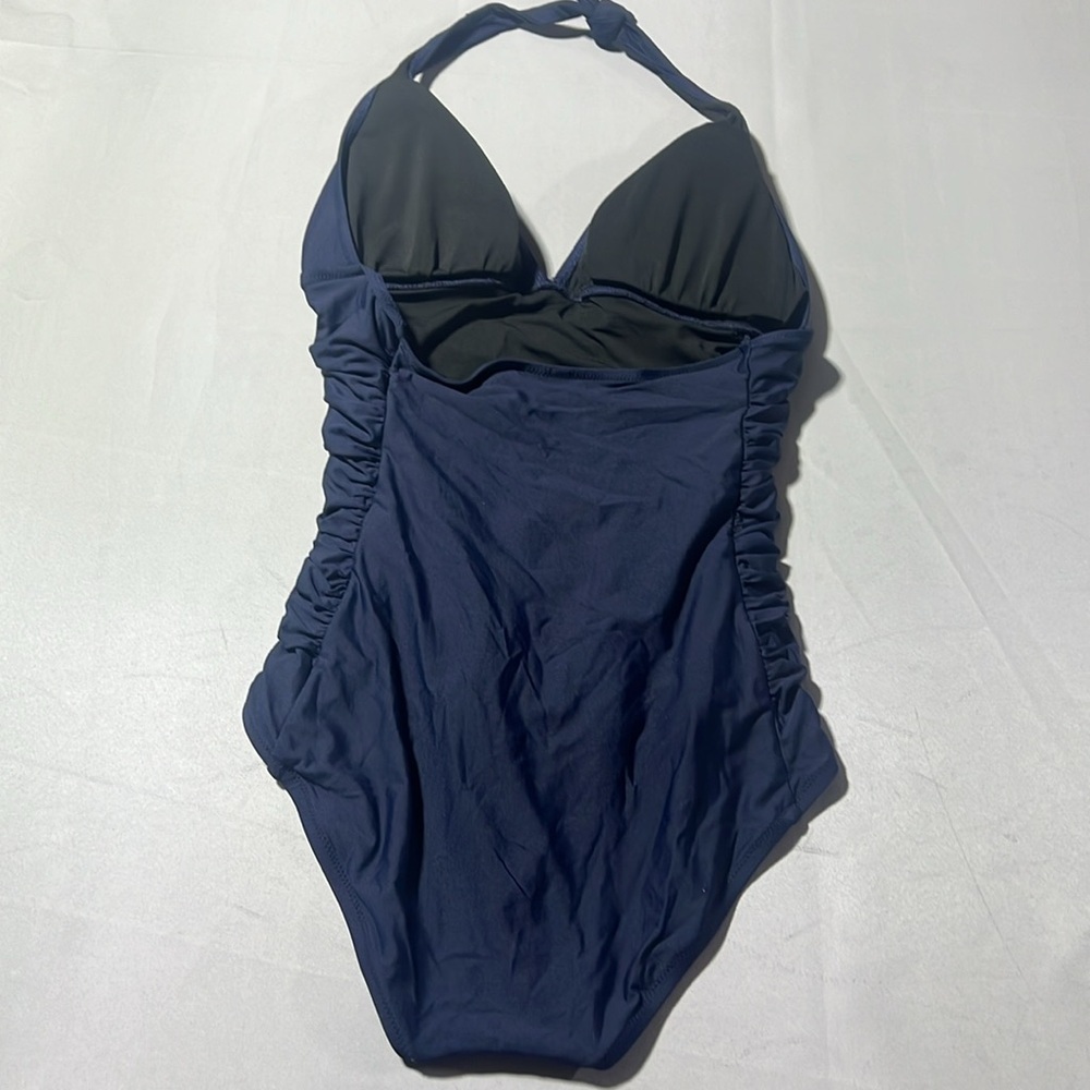 J crew one piece swimsuit navy blue size 12 flattering fit halter top - Picture 4 of 5